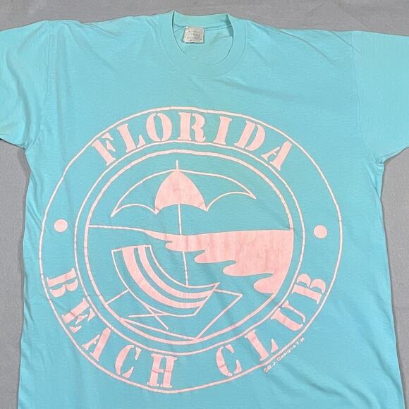 Vintage 80s Florida Beach Club Shirt Dress One Size Aqua Blue Cover‎ Up USA Made - Picture 2 of 10